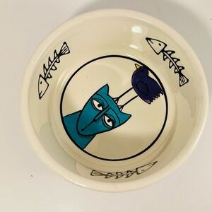 Ursula Dodge Jester Kitty Cat 24 Oz Food Water Bowl Stoneware